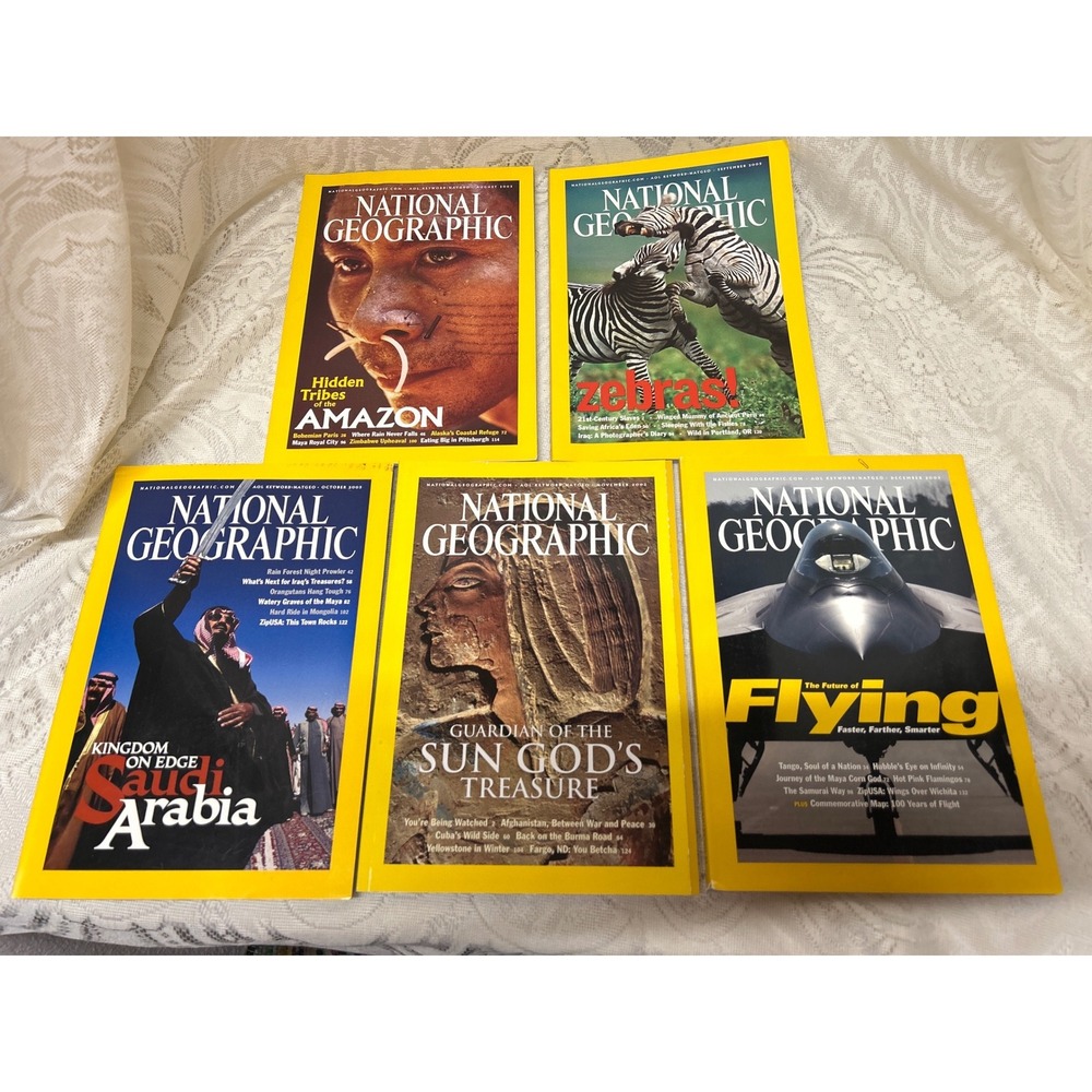 National Geographic Magazine Lot of 5 August-December 2003 Amazon Zebras Flight